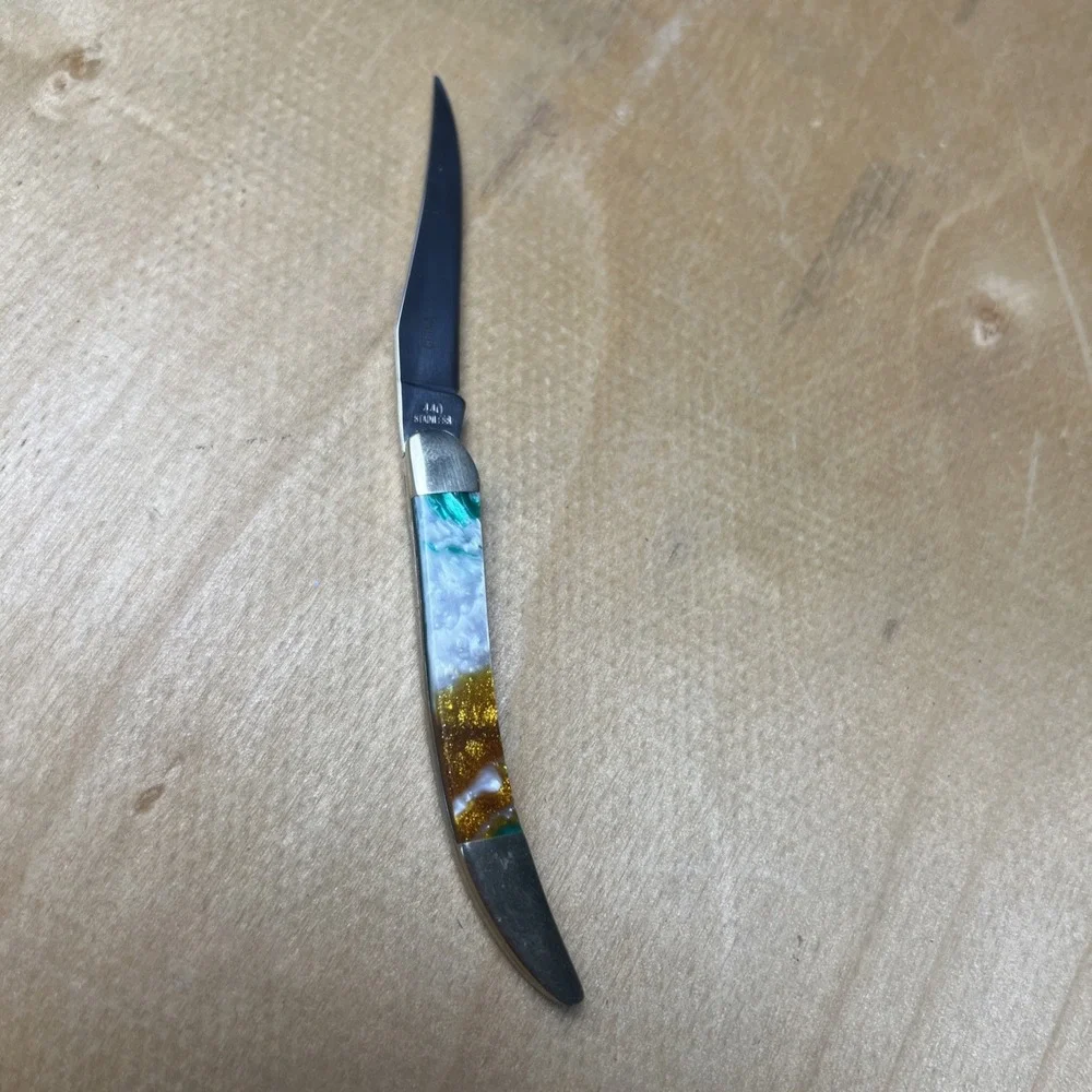Rare! Michael‎ Prater Toothpick Knife Turquoise, Gold, Ivory Handle